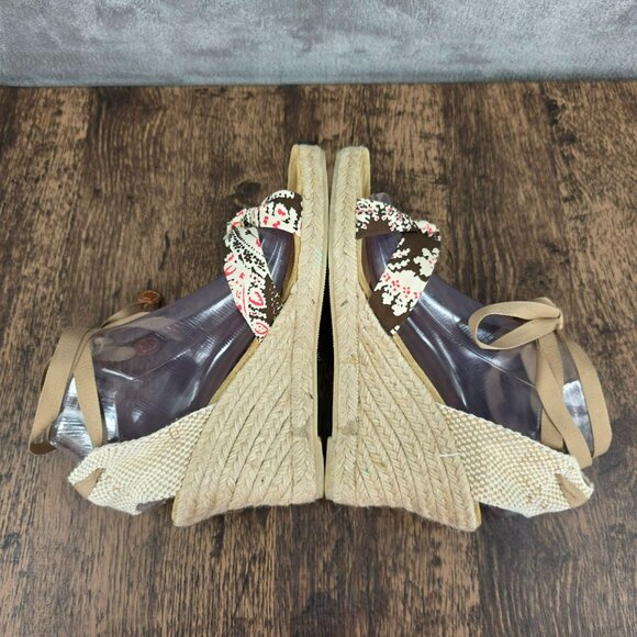 J Crew Marianne Espadrille Wedges 10 Brown Tan Twist Lace Up Ankle Jute Italian - Picture 9 of 14